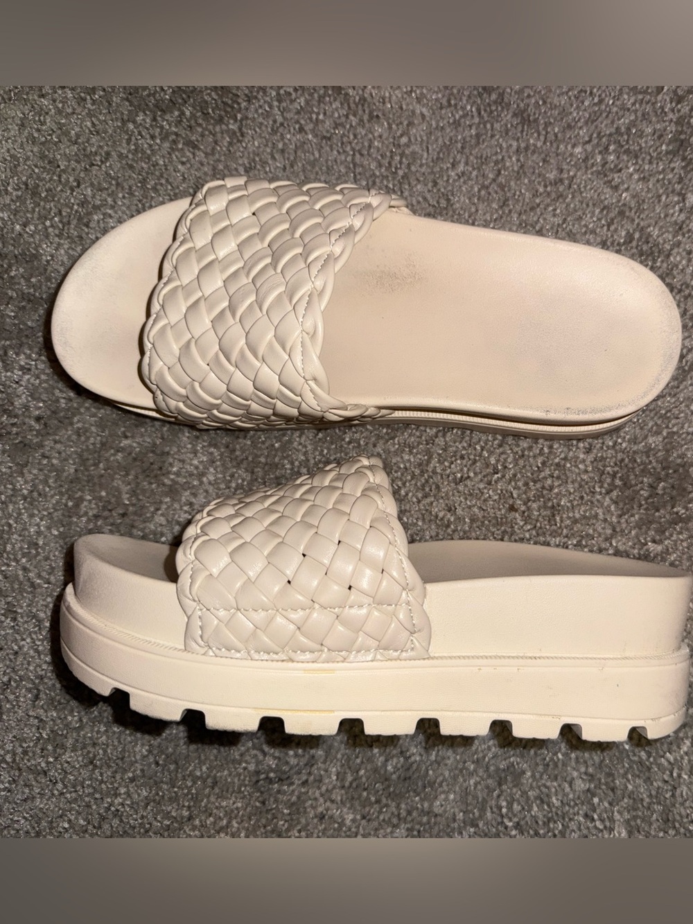 Woven Slide Platform Mules in Cream